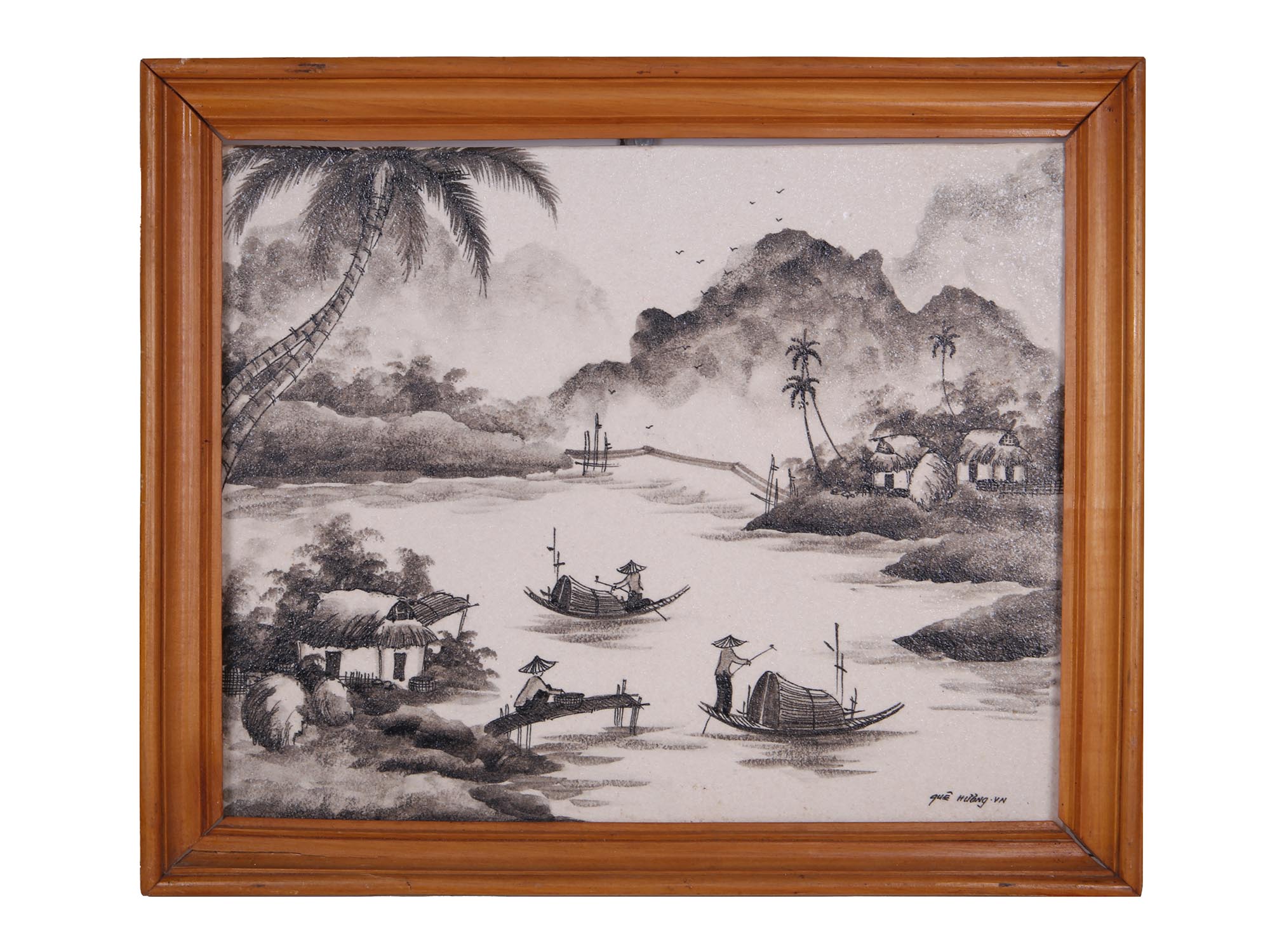 VINTAGE VIETNAMESE RURAL MONOCHROME CERAMIC PRINT PIC-0